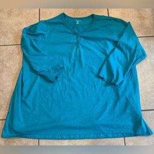 3X Teal Pajama Top with 3/4 Sleeves